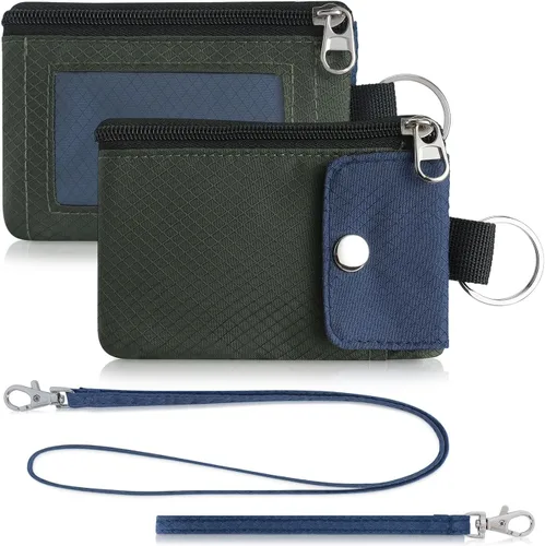 Miniatura 55 de Artpaxy Cartera minimalista para hombres y mujeres, llavero con bloqueo RFID, con cremallera, pequeña cartera con ventana de identificación, 2