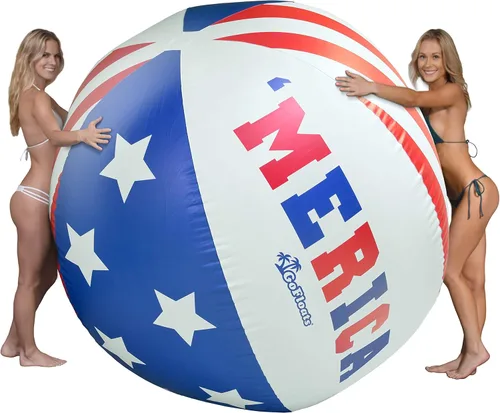 GoFloats Bola de playa inflable gigante de 6 pies, elige 'MERICA o diseño clásico, pelota de playa extragrande jumbo con kit de reparación de