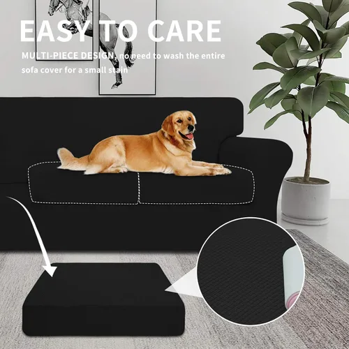 Miniatura 3 de Easy-Going Funda elástica de sofá de 4 piezas de gran tamaño para perros, funda de sofá lavable para 3 cojines separados, protector de muebles Negro