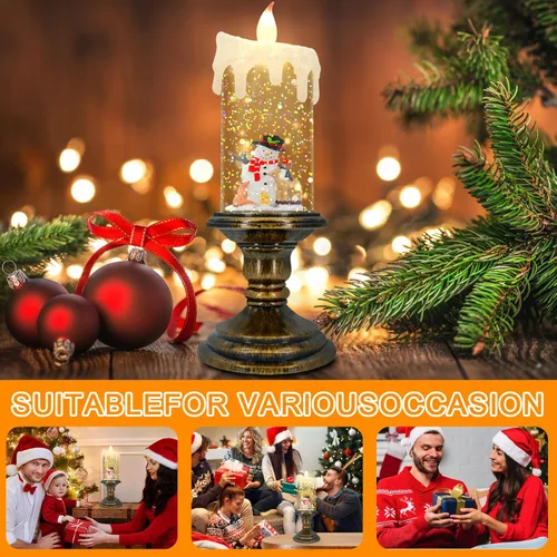 Miniatura 4 de AOMIL Velas de Navidad sin llama, velas parpadeantes sin llama con temporizador, velas LED que funcionan con pilas, luz de vela de globo de nieve