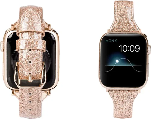 Miniatura 5 de Wearlizer - Correa de repuesto de piel fina con purpurina compatible con correas de Apple Watch de 1.496 in, 1.575 in, 1.654 in, 1.732 in