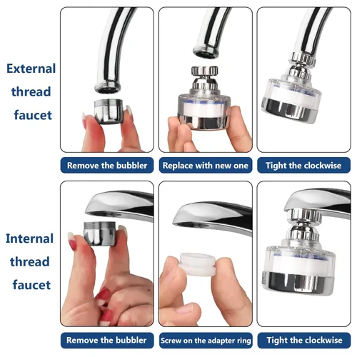 Miniatura 4 de Juego de 3 filtros de agua para fregadero y 18 elementos de filtro, filtro de grifo de fregadero giratorio de 360°, filtro de fregadero de baño que