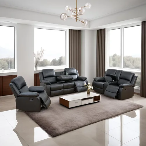 Miniatura 30 de Conjunto de sofá para sala de Estar, sillón reclinable de cuero transpirable, sofá de 3 plazas para cine en casa con portavasos para apartamento