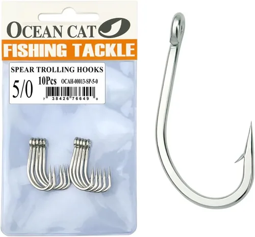 OCEAN CAT Anzuelo de pesca clásico de acero inoxidable con púas de vástago largo corto con púas para pulpo, anzuelos circulares para pesca para agua
