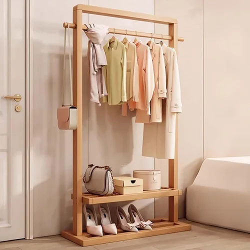 Miniatura 8 de Perchero de bambú para dormitorio, perchero resistente para colgar ropa, estantes organizadores de almacenamiento de ropa de zapatos, 63 pulgadas