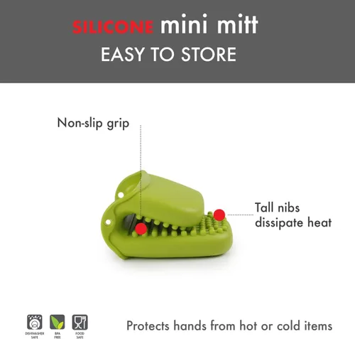 Miniatura 4 de Dexas Mini guante de horno de silicona con puntas elevadas, resistente al calor hasta 450 °F, verde, apto para lavavajillas de 3.5 pulgadas
