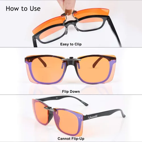 Miniatura 6 de FONHCOO Gafas de bloqueo de luz azul con clip, paquete de 2 gafas de juego para mujeres y hombres, lentes transparentes abatibles, lentes de luz