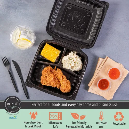 Miniatura 4 de MULMEHË Recipientes de alimentos ecológicos de polipropileno con bisagras de plástico de polipropileno relleno mineral, 9 x 9 x 3, ventilados