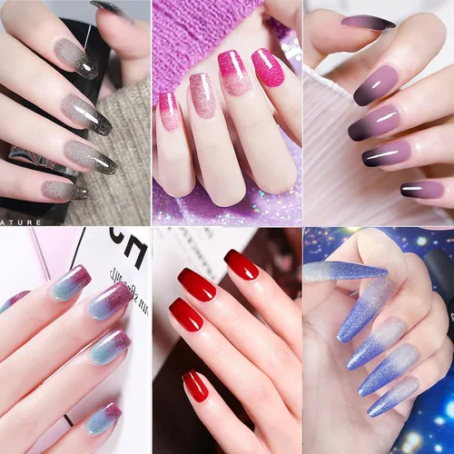 Miniatura 2 de Juego de esmalte de uñas en gel - Juego de esmalte de uñas con cambio de color en gel Púrpura Azul Rosa Rojo Lavanda Viento Rojo Negro con cambio