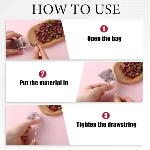 Miniatura 3 de 100 bolsas de té sueltas, bolsas de filtro de té, bolsas de malla desechables con cordón pequeño, bolsas de té vacías para café, bolsita