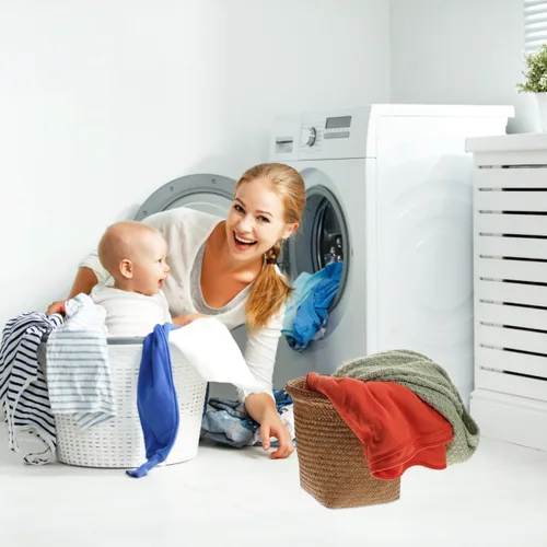 Miniatura 5 de Diseño de papelera tejida con paja para el hogar, uso versátil, sala de estar, dormitorio, cocina, 1 ud