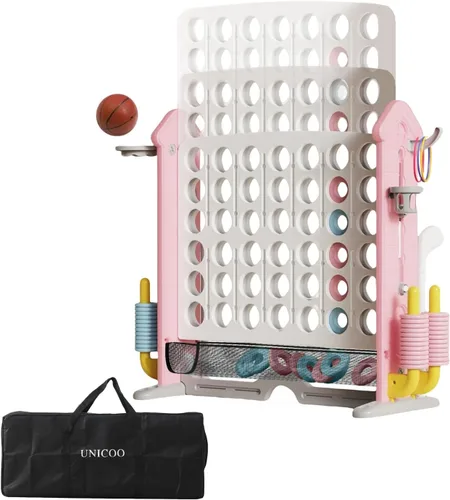 Miniatura 11 de UNICOO Juego gigante 4 en una fila con bolsa de transporte, aro de baloncesto, juego de lanzamiento de anillo, juego de 4 a puntuación Juego