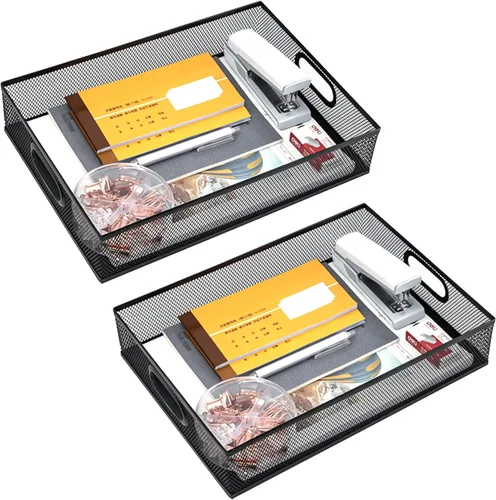 Miniatura 8 de Organizador de cajones de escritorio, bandeja de escritorio grande de malla metálica A4, juego de caja de almacenamiento versátil para suministros
