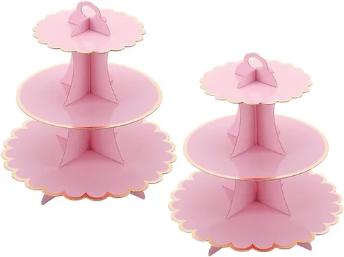 Miniatura 6 de MRPAPA Paquete de 2 soportes de cartón para cupcakes, bandeja de postre de 3 niveles, soporte de papel desechable, mini soporte para tartas
