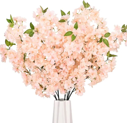 Sunm Boutique Ramas de flor de cerezo falso color champán, tallos artificiales de flor de cerezo, flores de flor de cerezo, arreglos de jarrón para