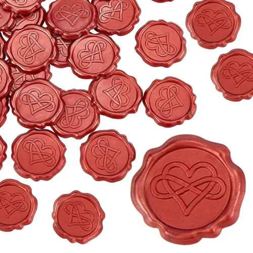 CRASPIRE Calcomanías de sello de cera de corazón, color rojo, para boda, sobre de San Valentín, autoadhesivas, alfabeto, sellado, dorado,