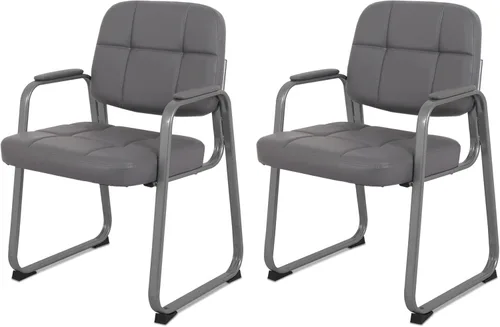 Miniatura 10 de CLATINA Silla de recepción clásica con reposabrazos acolchados y marco de acero resistente, silla ergonómica para invitados para oficina, Gris