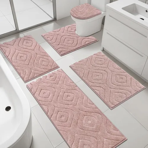 Miniatura 14 de Juego de alfombras de baño Ileading de 5 piezas, tapete de baño ultra suave y absorbente para baño, juego de alfombras de baño antideslizante y Café