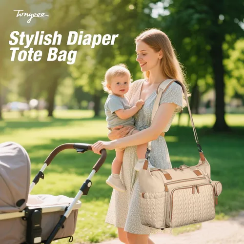 Miniatura 2 de Bolsa de pañales, bolsa grande para pañales para bebé, impermeable, bolsa de hospital para parto con funda para chupete, cambiador, correa