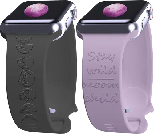 Miniatura 14 de 2 correas grabadas compatibles con Apple Watch Band 1.732 in 1.575 in 1.772 in, correa deportiva de silicona para mujeres y niñas, correa deportiva