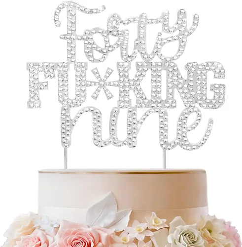 Miniatura 99 de LINGTEER Veintiún divertidos adornos dorados para tartas con diamantes de imitación – Saludos a los 21 años de edad, decoración de centros de mesa