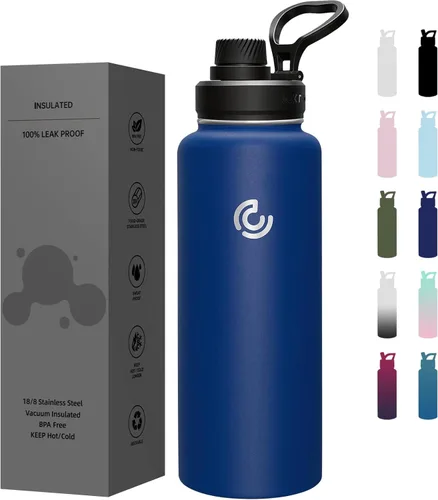 Miniatura 18 de Botella de agua deportiva de 40 onzas, botella de agua aislada con asa, acero inoxidable, simple y moderna, adecuada para viajes, escuela, niño