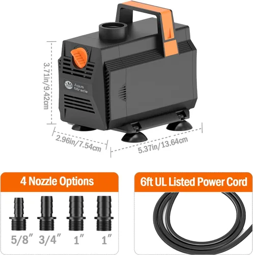 Miniatura 6 de AquaMiracle Bombas de agua para acuario de 600 GPH (2270L/H, 35 W), bomba de agua sumergible con control de flujo para fuente, cascada, estatua