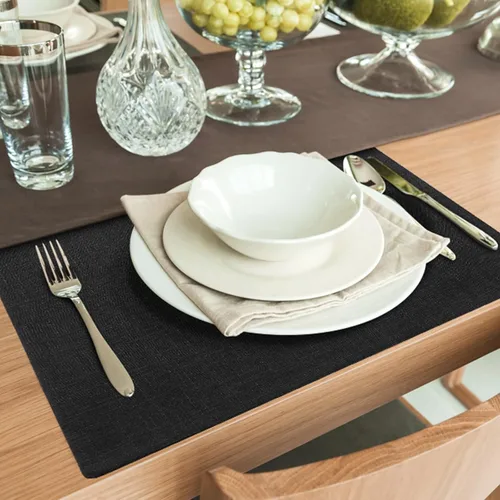 Miniatura 7 de homing - Juego de 4 manteles individuales de algodón y lino, manteles de tela lavables para mesa de comedor de estilo rústico para interiores y Negro