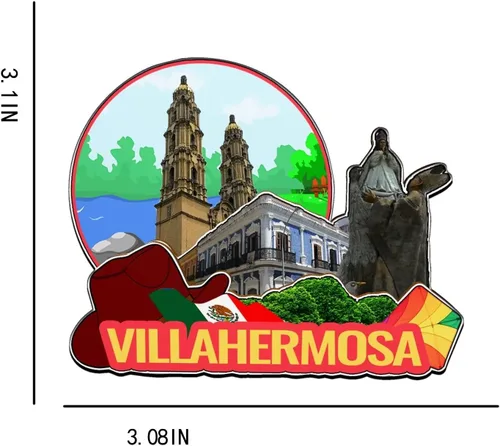 Miniatura 3 de Villahermosa - Imán de madera para nevera, diseño de México, monumentos en 3D, recuerdos coleccionables, decoración hecha a mano, 2041
