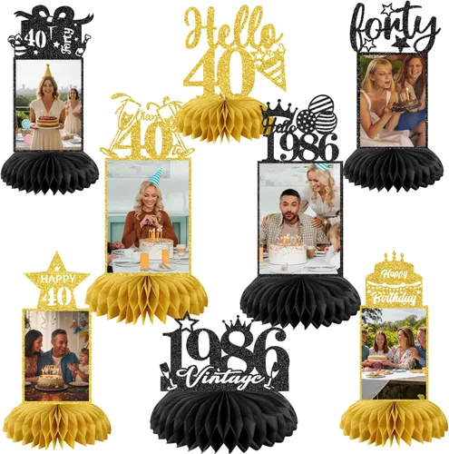 Miniatura 9 de 9 piezas de decoración de cumpleaños 70 para hombres y mujeres, centros de mesa de nido de abeja de feliz cumpleaños 70, decoración de mesa de 70