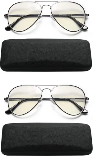 Miniatura 10 de Paquete de 2 lentes de lectura con bloqueo de luz azul, estilo aviador, anti rayos azules y UV, para hombres y mujeres