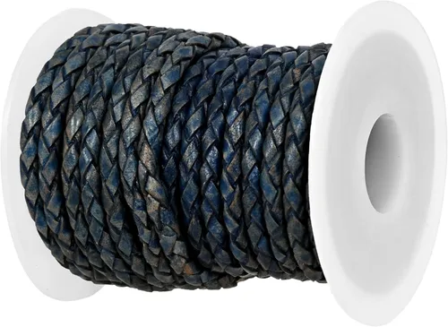 Miniatura 12 de GENIQUE Cuerda de Cuero Trenzada Redonda Genuina Real, Cuerda de Cuero para Manualidades, Hacer Joyería, Collar, Pulsera (5 Metros)