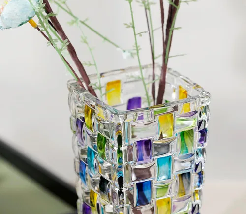 Miniatura 4 de Magcolor Jarrón de vidrio tejido azul pintado a mano - Florero de cristal - 7.7 pulgadas, Florero de vidrio para plantas para arreglos florales