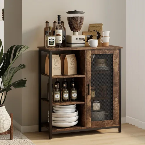 LVSOMT Mini gabinete de barra de café con almacenamiento, mesa pequeña de bar de cocina de 27.5'', lindo gabinete de barra de esquina para té,