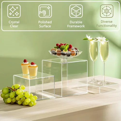 Miniatura 4 de 6 Piezas Elevadores de Buffet, Elevadores de Alimentos para Mesa de Buffet, Elevadores de Exhibición de Cubos Acrílicos con Fondo Hueco, Soporte