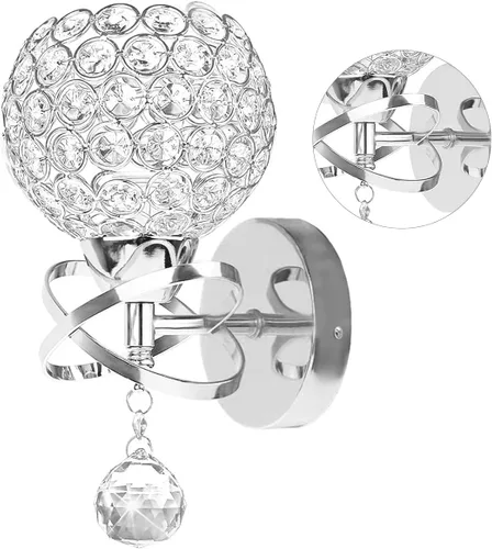 TISLYCO Apliques de cristal plateado – Iluminación de pared moderna con bola de cristal colgante, lámpara de montaje en pared para dormitorio, sala