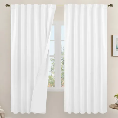 Miniatura 164 de LAMIT Cortinas de lino natural 100 % opacas para ventana, para dormitorio, 45 pulgadas, cortinas térmicas con textura de lino estilo granja