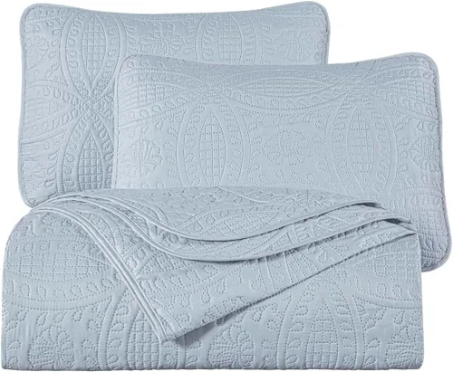 Miniatura 9 de Chezmoi Collection Austin Juego de Colcha King de 3 Piezas Acolchado Pinsonic Sobredimensionado Juego de Colcha Coverlet, King, Plateado De gran