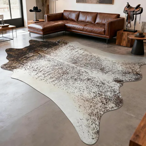 Miniatura 22 de Alfombra lavable antideslizante de piel de vaca sintética de 2 x 3 pulgadas, color blanco y blanco, tapete pequeño para puerta delantera, decoración