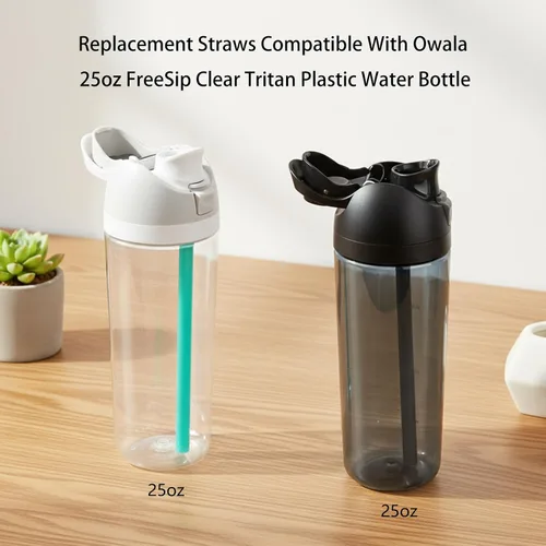 Miniatura 3 de Pajitas de repuesto compatibles con botella de agua de plástico transparente FreeSip de 25 onzas de Owala, paquete de 6 con 1 cepillo (negro + verde)