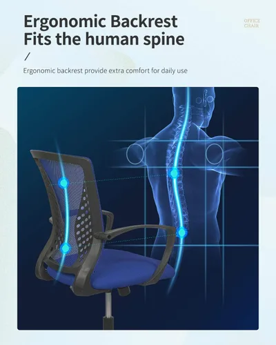 Miniatura 5 de Silla de oficina para el hogar, con respaldo de altura media, para computadora, con soporte lumbar giratorio, ajustable, para trabajo, ergonómica