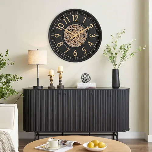 Miniatura 6 de CLXEAST Reloj de pared de engranaje móvil de 21 pulgadas, relojes de pared grandes con números arábigos regulares para decoración de sala de estar
