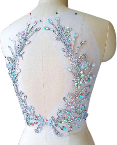 Coser en diamantes de imitación de boda nupcial espalda apliques parches de costura para bricolaje disfraz ropa decoración de vestidos (AB)