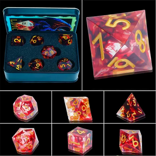 Miniatura 20 de DND - Juego de dados de borde afilado, 7 piezas de dados poliédricos DND con exquisito embalaje de caja de hoja, ideal para juegos de rol