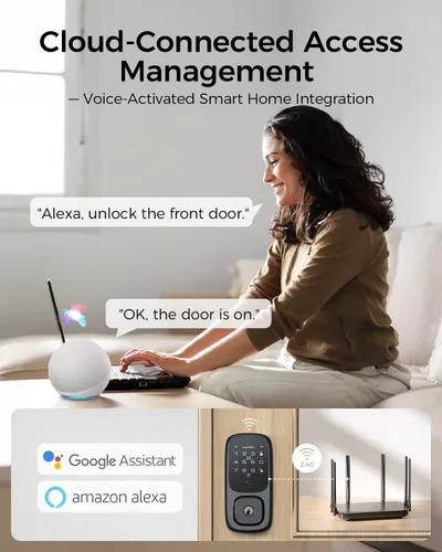 Miniatura 3 de ARPHA Cerradura de puerta de entrada sin llave, cerrojo de reconocimiento de vena palmar con asa para puerta delantera, WiFi integrado, Amazon