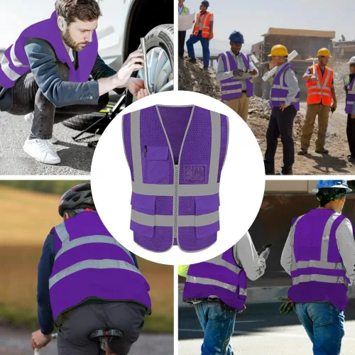Miniatura 6 de FEimaX Chaleco de seguridad de alta visibilidad, chaleco de trabajo reflectante de malla para hombres y mujeres con bolsillos y cremallera, cumple