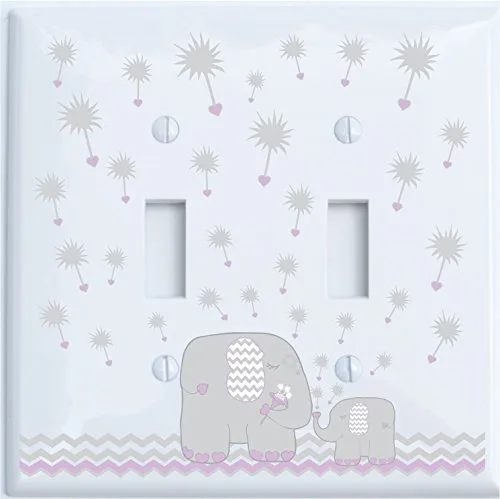 Cubiertas de placas de interruptor de luz de elefante de diente de león gris y morado/doble palanca/decoración de guardería de elefante (palanca
