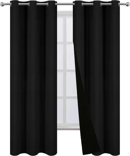 Miniatura 75 de LEMOMO Cortinas 100% opacas de 52 x 95 pulgadas, 2 paneles de oscurecimiento con aislamiento térmico para dormitorio Negro