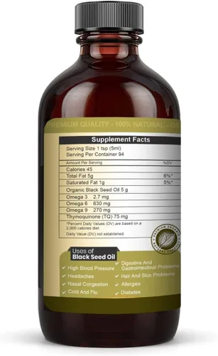 Miniatura 2 de DAWNLOOP Aceite de semilla negra orgánico prensado en frío, 100% puro de alta timoquinona Nigella Sativa, aceite de comino negro para apoyo