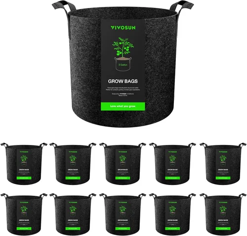 Miniatura 10 de VIVOSUN Paquete de 10 bolsas de cultivo de 7 galones, macetas de tela reforzadas para jardinería, color negro